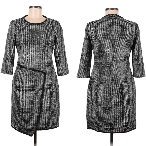 NWT Doncaster Tweed Asymmetrical Black Mini Dress Sheath Bodycon Size 6 Plaid - Picture 1 of 13